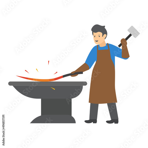 Metalsmith Concept, modern blacksmith exhibiting vector color icon design, Crafting occupations symbol, hobby and art works Sign, Creative People stock illustration