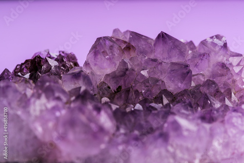 Crystal of amethyst close up for recreation and meditation. Crystals for esoteric practice.