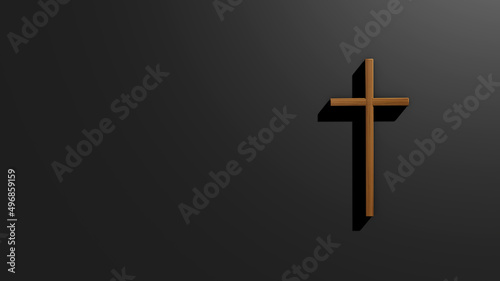 Wooden cross on a gray background. 3d render illustration