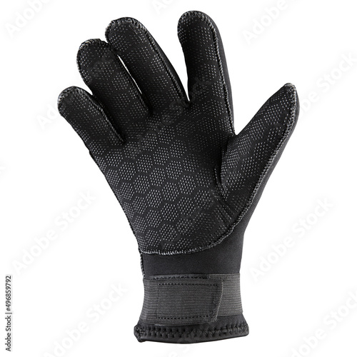 black neoprene diving glove, wetsuit, on a white background photo