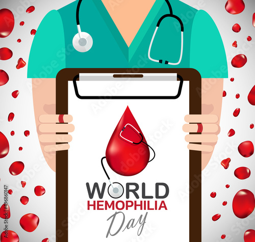 World Hemophilia day is observed every year on April 17, is an inherited bleeding disorder in which the blood does not clot properly and can lead to spontaneous bleeding. Vector illustration