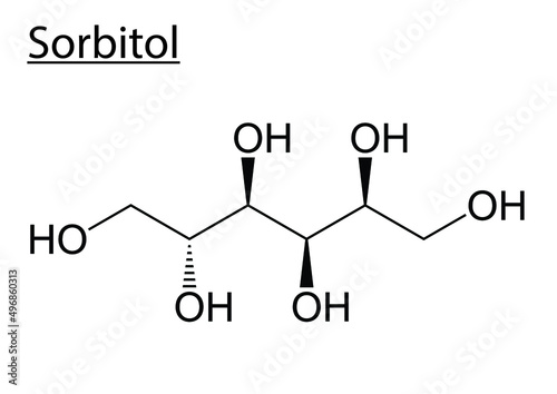 Vector of the chemical molecule structure of Sorbitol (Sweetener) on a white background