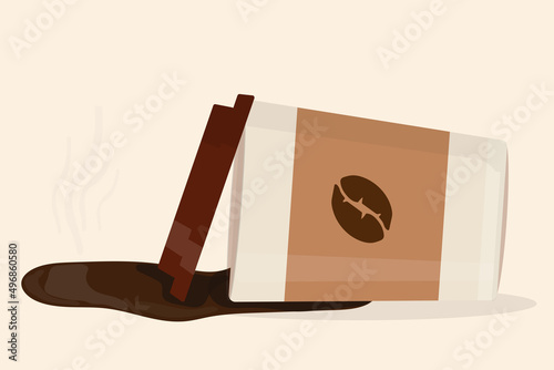 spilled coffee latte cappuccino with paper cup