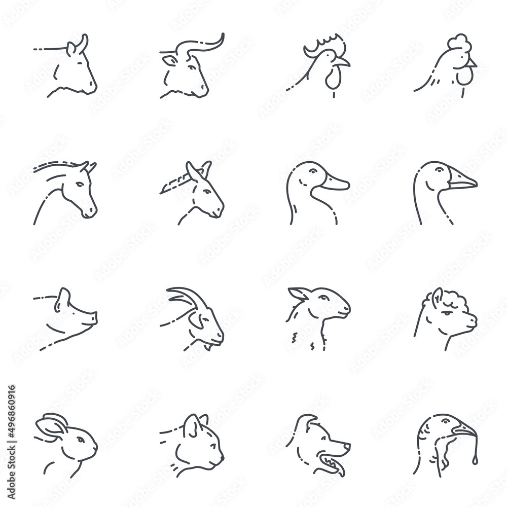 Fototapeta premium Vector livestock line icon set isolated on transparent background.