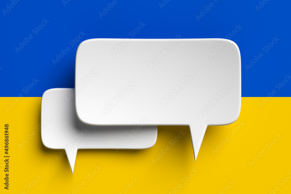 Social media notification icons, white bubble speech on the background of the flag of Ukraine. 3D rendering Social media notification icons, white bubble speech on the background of the flag of Ukraine. 3D rendering