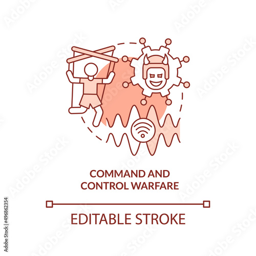 Command and control warfare red concept icon. Subarea of information warfare abstract idea thin line illustration. Isolated outline drawing. Editable stroke. Arial, Myriad Pro-Bold fonts used photo