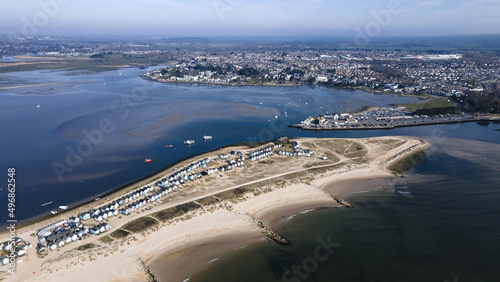 Aerial view of Mudeford Quay, Bournemouth in Christchurch, UK photo