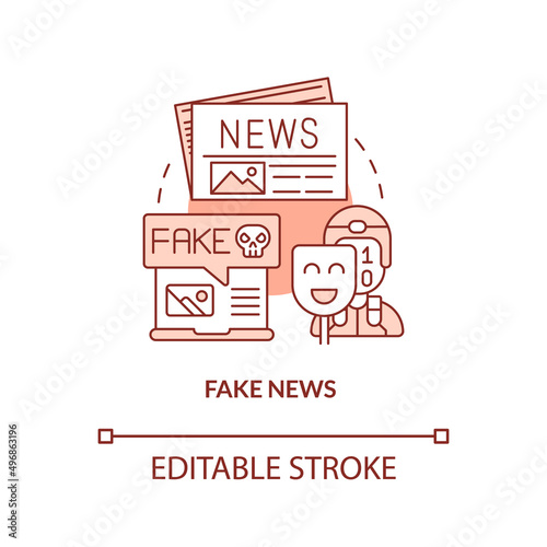 Fake news red concept icon. False facts. Information war over Internet abstract idea thin line illustration. Isolated outline drawing. Editable stroke. Arial, Myriad Pro-Bold fonts used