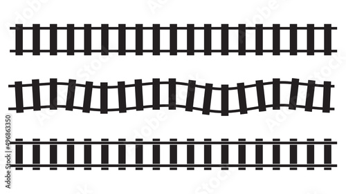 Railroad, Train track, Railway contour, silhouette vector. Tramway, metro, subway path