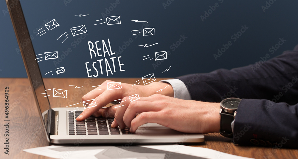 Businessman working on laptop, e-commerce concept