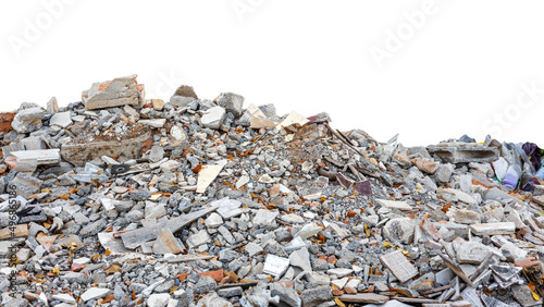 Ruins isolates, small fragments of concrete, brick and tile piled up like mountains.