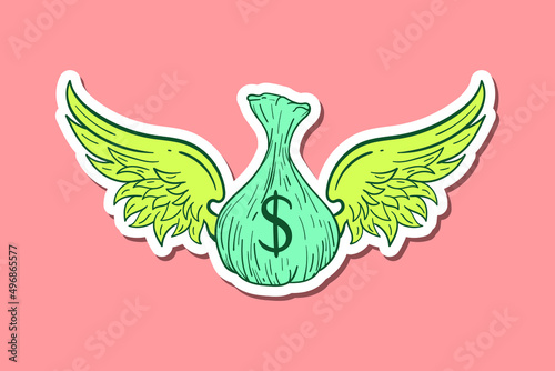 hand drawn money with wings doodle illustration for stickers print etc premium vector