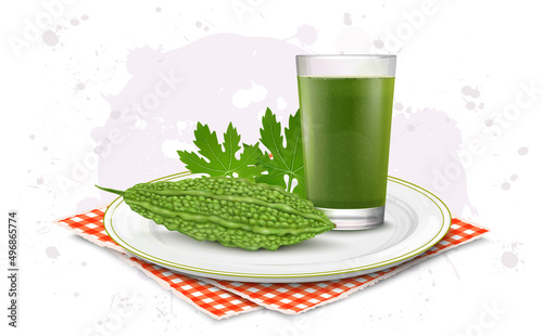 Bittergourd vegetable and bitter gourd juice vector illustration