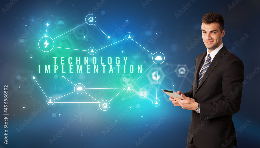 Businessman thinking about technology concept