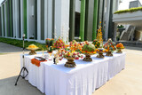 Various fruits and offerings were arranged for the worshiping ceremony of the gods. of hinduism