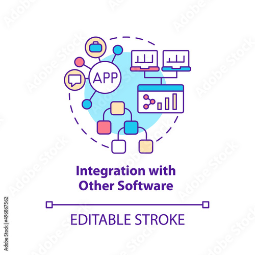 Integration with other software concept icon. Feature of online workplace abstract idea thin line illustration. Isolated outline drawing. Editable stroke. Arial, Myriad Pro-Bold fonts used