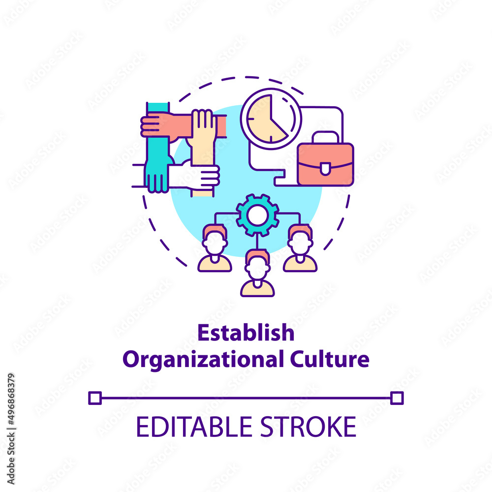 Establish organizational culture concept icon. Step to start virtual office abstract idea thin line illustration. Isolated outline drawing. Editable stroke. Arial, Myriad Pro-Bold fonts used