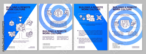 Building remote work culture blue brochure template. Online office. Leaflet design with linear icons. 4 vector layouts for presentation, annual reports. Aria, Myriad Pro-Regular fonts used