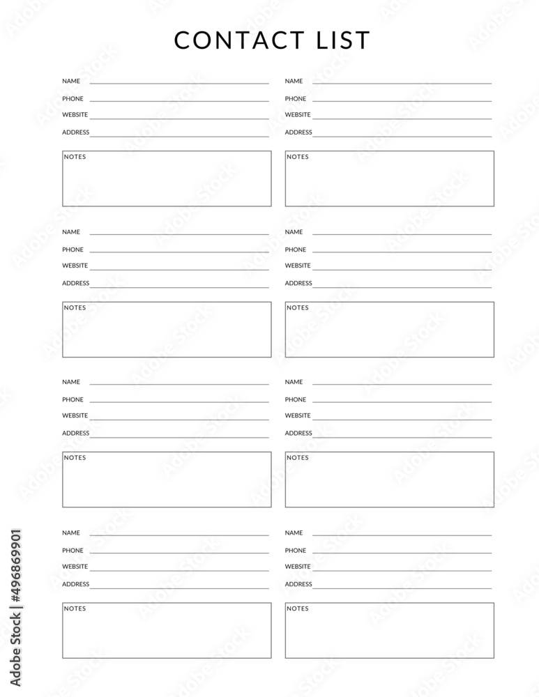 contact list planner templates letter contact list planner templates letter