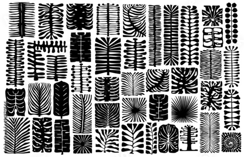abstract geometric foliage, wall art botanical square rectangle shapes plant leaves, silhouettes decoration elements in black color, isolated vector illustration design photo