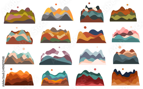 abstract mountain ranges collection, isolated vector illustration