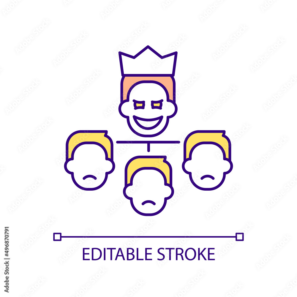 Tyrannical leader RGB color icon. Absolute power and authority. Cruel and aggressive boss. Isolated vector illustration. Simple filled line drawing. Editable stroke. Arial font used