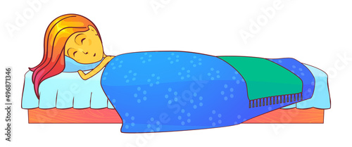 Girl or woman sleeping in bed, vector icon