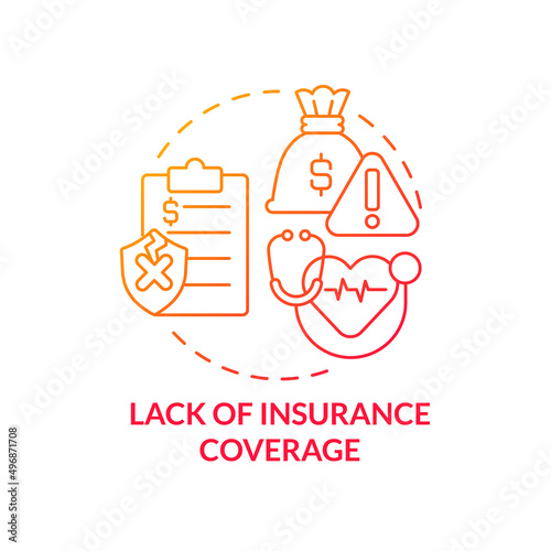 Lack of insurance coverage red gradient concept icon. Biggest problem facing healthcare abstract idea thin line illustration. Uninsured adults. Isolated outline drawing. Myriad Pro-Bold font used