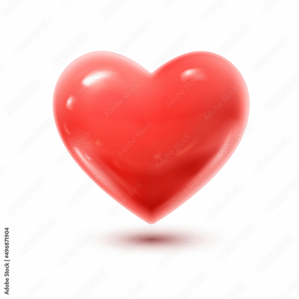 3d realistic vector icon illustration. Red heart. Isolated on white background.