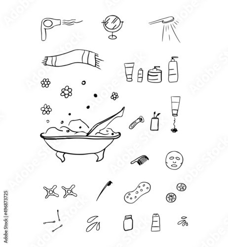 Vector icon set. Doodle bathroom items