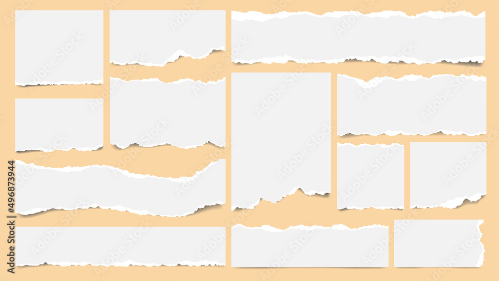 Realistic white torn ripped paper sheets collection