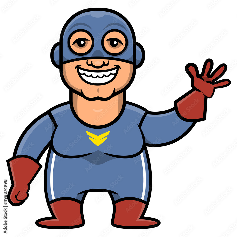 Cartoon illustration of superhero wearing mask and costume with happy smile faces greeting audience, best for mascot, logo, and sticker with superheroes themes Cartoon illustration of superhero wearing mask and costume with happy smile faces greeting audience, best for mascot, logo, and sticker with superheroes themes
