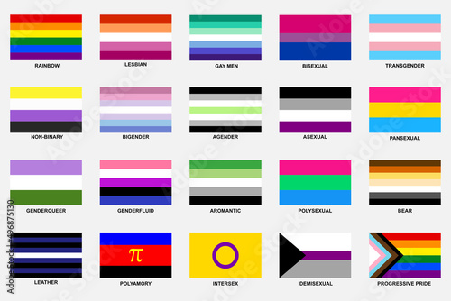 LGBT sexual identity pride flags collection. Rainbow lesbian gay bisexual transgender non binary photo