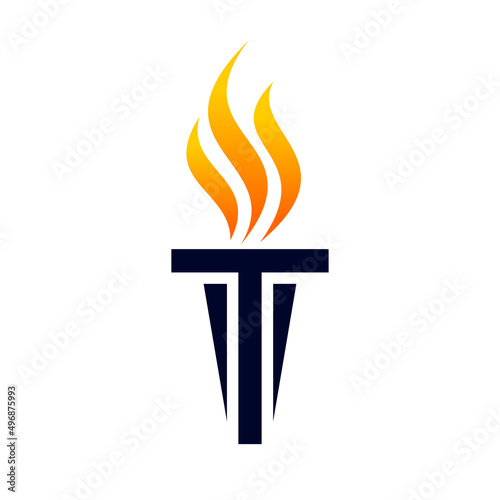 letter T logo with torch concept