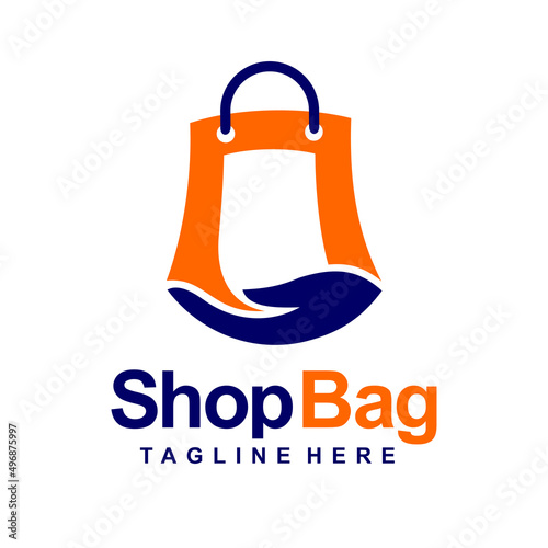 shop bag logo with hand concept