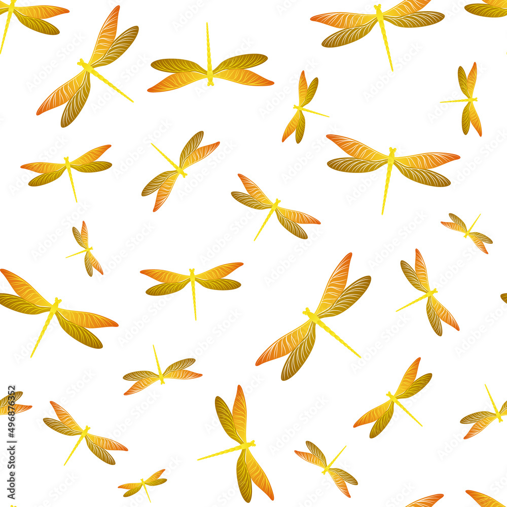 Dragonfly flat seamless pattern. Summer dress textile print with flying adder insects. Close up Dragonfly flat seamless pattern. Summer dress textile print with flying adder insects. Close up