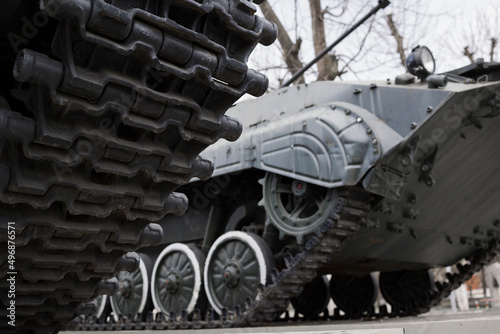 Iron tracks of a heavy military tank.