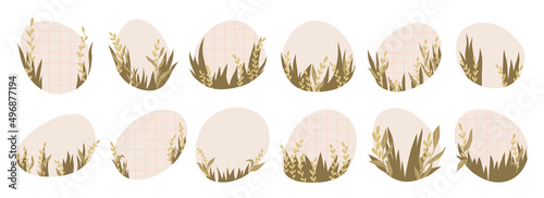 Abstract nature background. Botanical leaves in soothing colors. Round templates in simple minimal style - floral frame with space for text or letters. Suitable for social media posts. Vector
