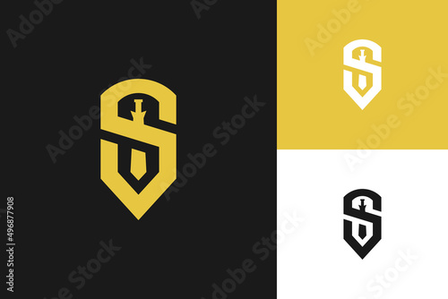 letter s sword and shield logo design vector