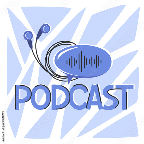 Cover for radio podcast. Headphones and sound track. Vector illustration