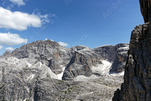 Famous peaks of the Sesto Dolomites  mountains in summer in South Tyrol  Alps  Alto Adige  Italy  Europe
