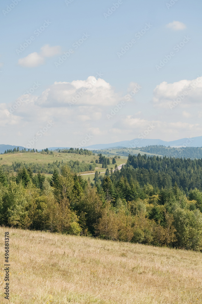 Beautiful landscapes of high mountains in warm autumn in the Carpathians