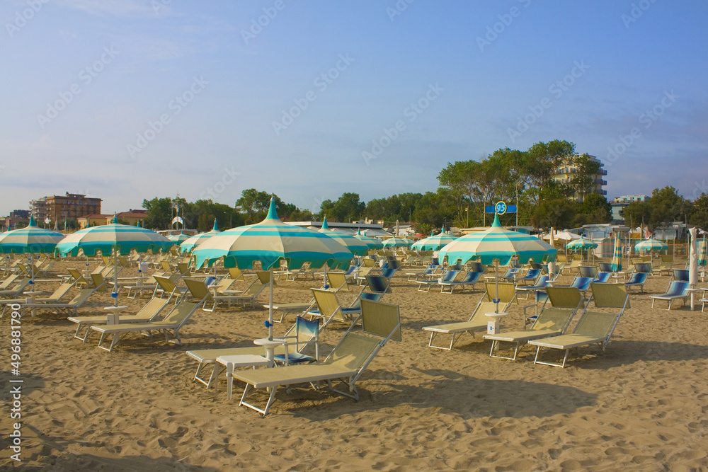 Rimini sandy beach on the Adriatic Sea, Italy