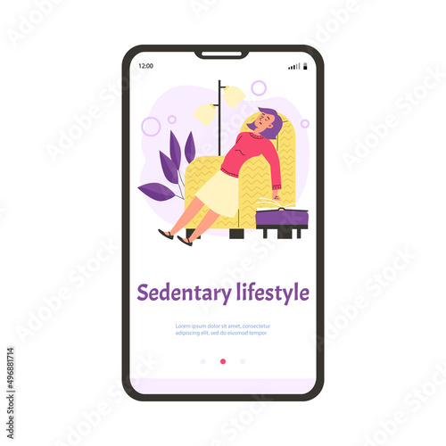 Onboarding page on topic of sedentary unhealthy lifestyle vector illustration.