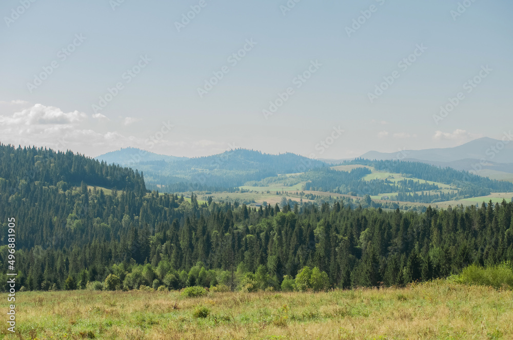 Beautiful landscapes of high mountains in warm autumn in the Carpathians