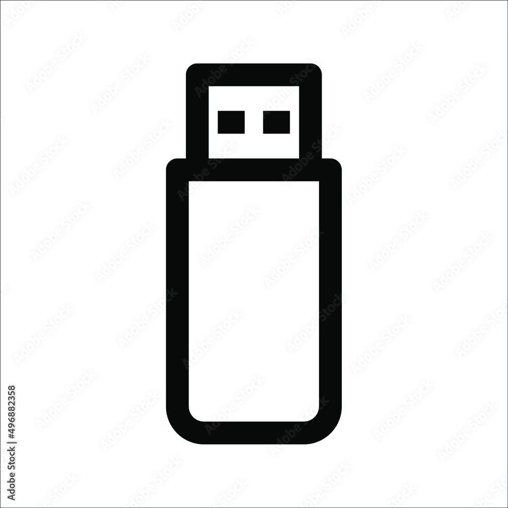 USB flash drive icon. Black icon isolated on white background. USB flash drive silhouette. Simple icon. Web site page and mobile app design vector element.