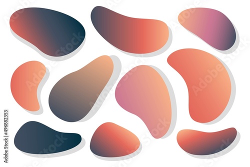 Abstract liquid gradient shapes. Set of modern graphic elements. Template of fluid organic forms. Trend colors.