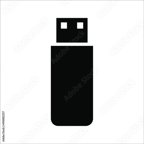 USB flash drive icon. Black icon isolated on white background. USB flash drive silhouette. Simple icon. Web site page and mobile app design vector element.