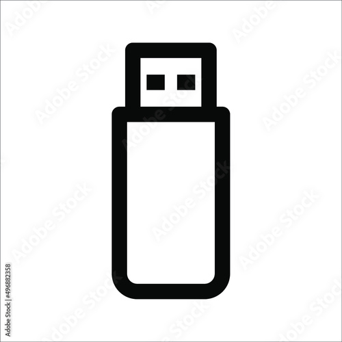 USB flash drive icon. Black icon isolated on white background. USB flash drive silhouette. Simple icon. Web site page and mobile app design vector element.