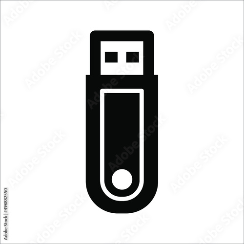 USB flash drive icon. Black icon isolated on white background. USB flash drive silhouette. Simple icon. Web site page and mobile app design vector element.